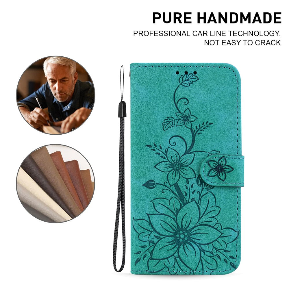For Samsung Galaxy S25 Case Lily Flower Imprint Leather Phone Cover with Stand