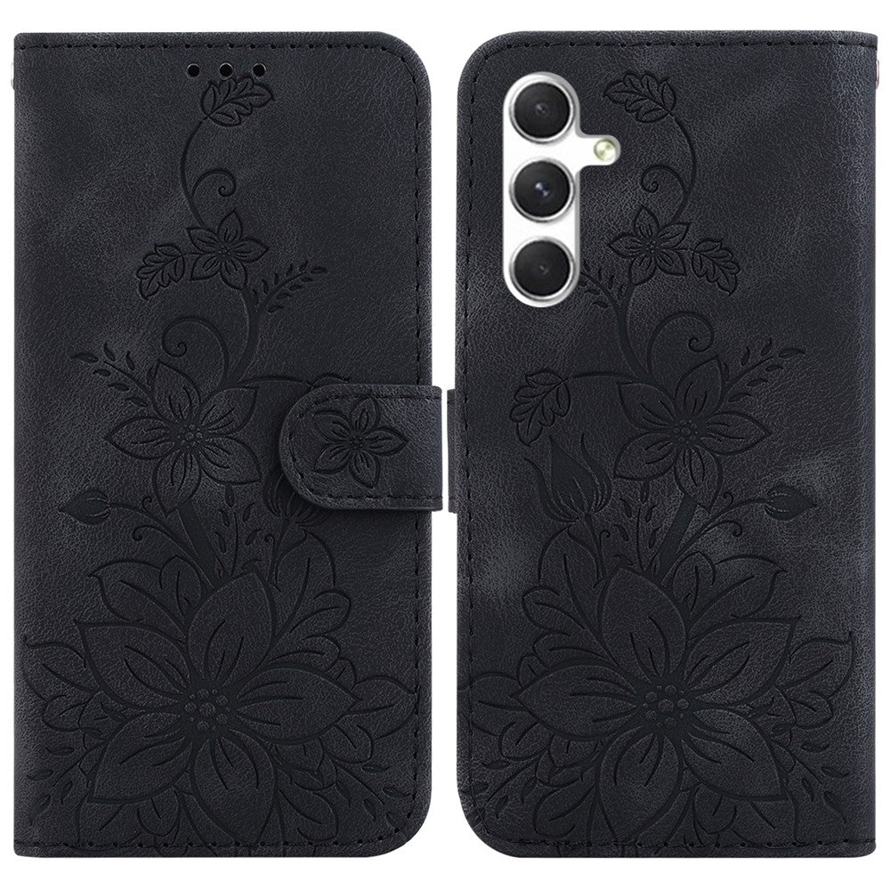 For Samsung Galaxy S25 Case Lily Flower Imprint Leather Phone Cover with Stand