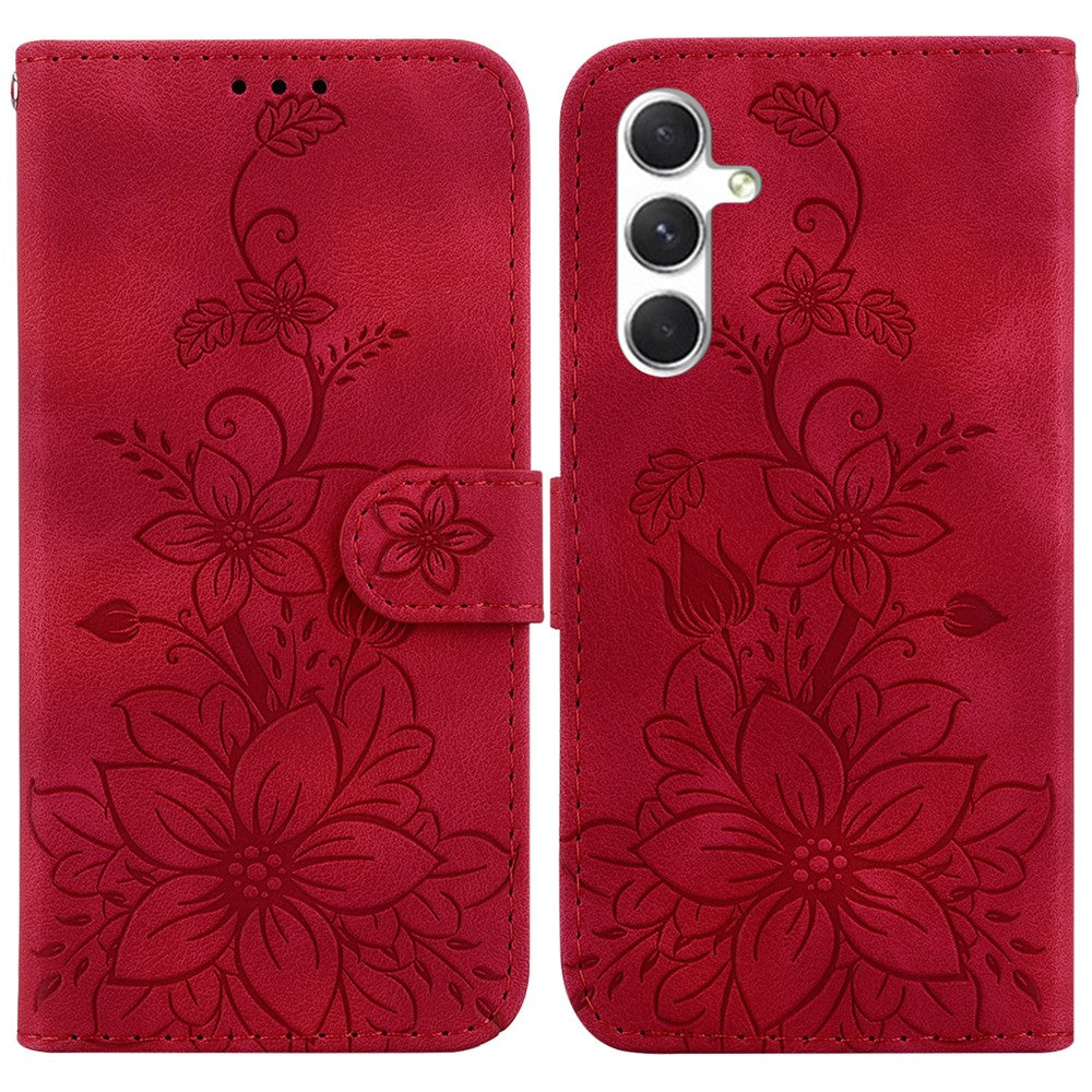 For Samsung Galaxy S25 Case Lily Flower Imprint Leather Phone Cover with Stand