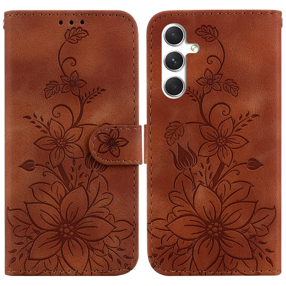 For Samsung Galaxy S25 Case Lily Flower Imprint Leather Phone Cover with Stand
