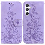 For Samsung Galaxy S25 Case Lily Flower Imprint Leather Phone Cover with Stand