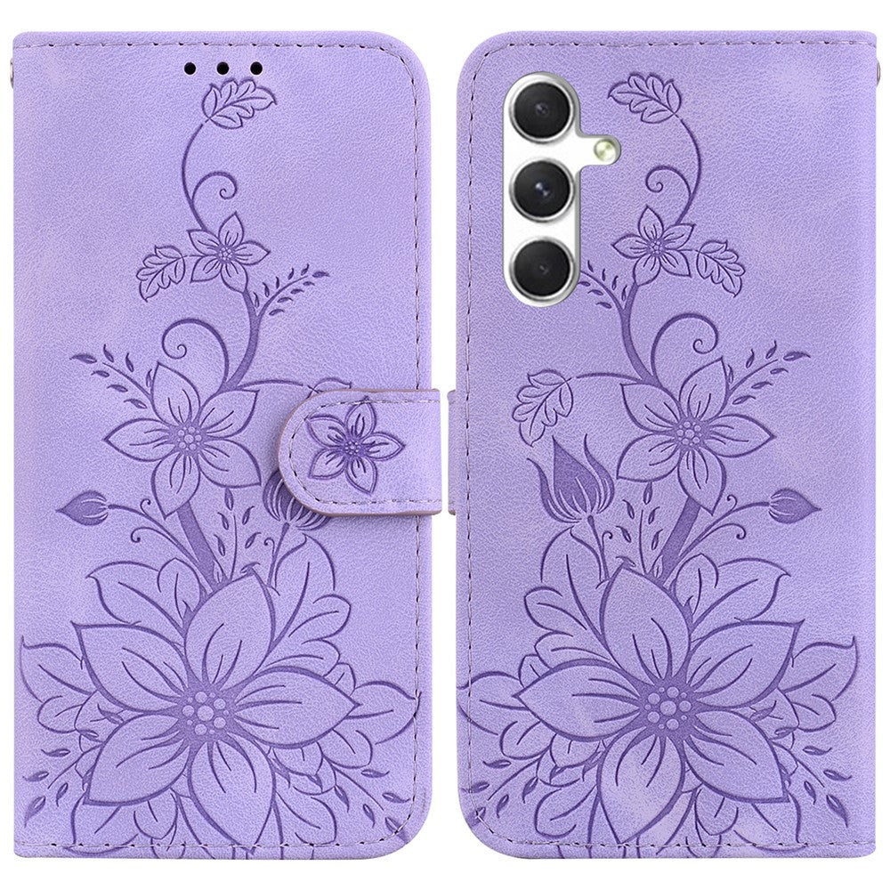 For Samsung Galaxy S25 Case Lily Flower Imprint Leather Phone Cover with Stand