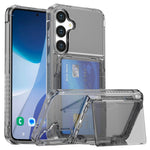 For Samsung Galaxy S25+ Clear Case PC+TPU Phone Cover Card Holder Kickstand