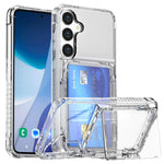 For Samsung Galaxy S25+ Clear Case PC+TPU Phone Cover Card Holder Kickstand