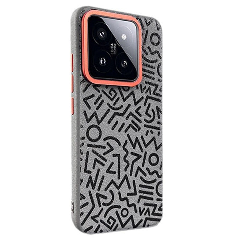 For Xiaomi 14 Case Pattern Graffiti PU+PC+TPU Phone Cover with Metal Lens Frame