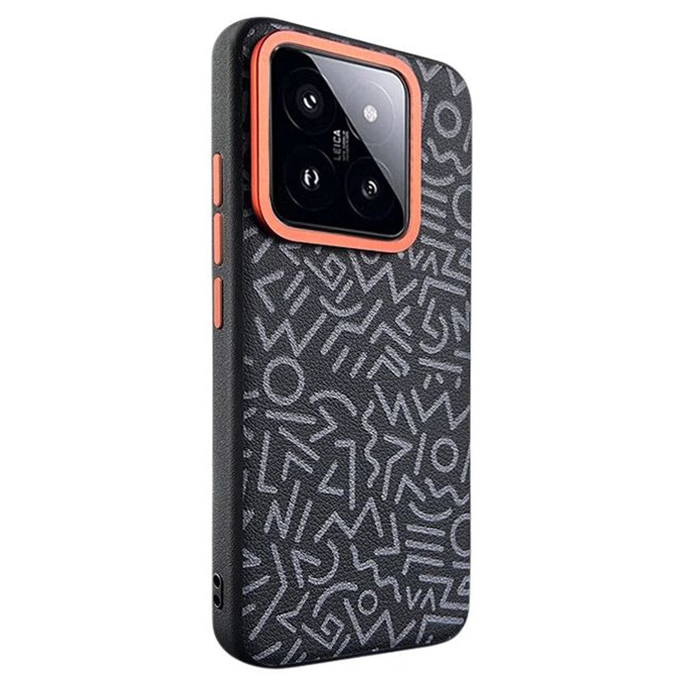 For Xiaomi 14 Case Pattern Graffiti PU+PC+TPU Phone Cover with Metal Lens Frame