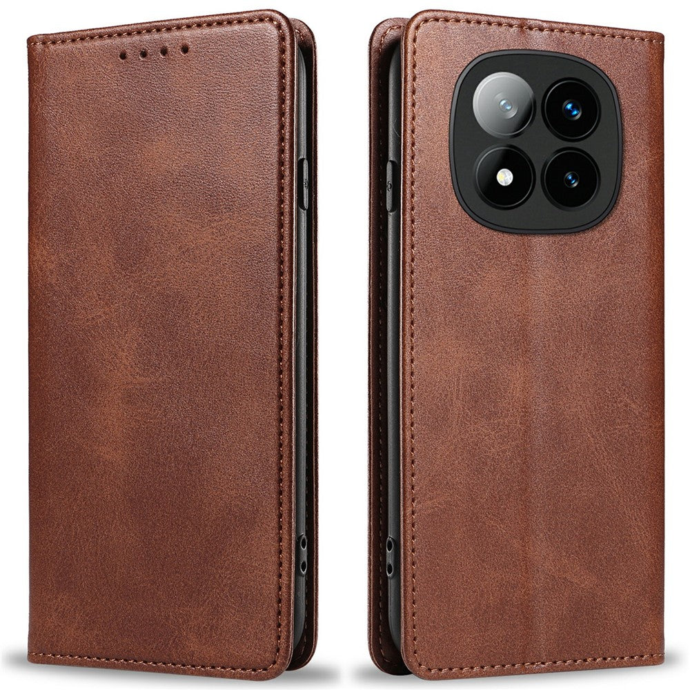 For Xiaomi Redmi Note 14 Pro+ 5G Case Strong Magnetic PU Leather Phone Cover Calf Texture