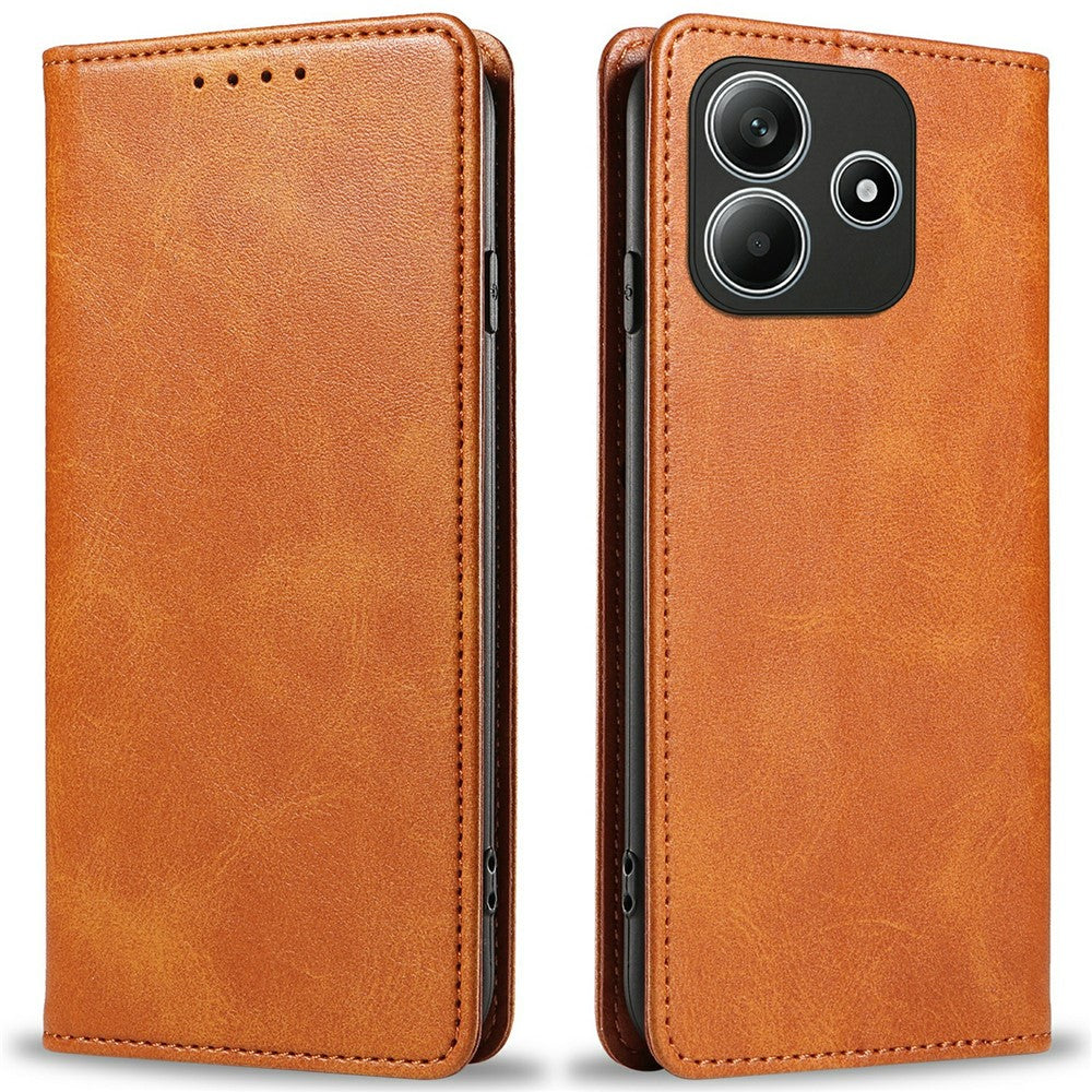 For Xiaomi Redmi Note 14 5G Case Strong Magnetic PU Leather Phone Cover Calf Texture