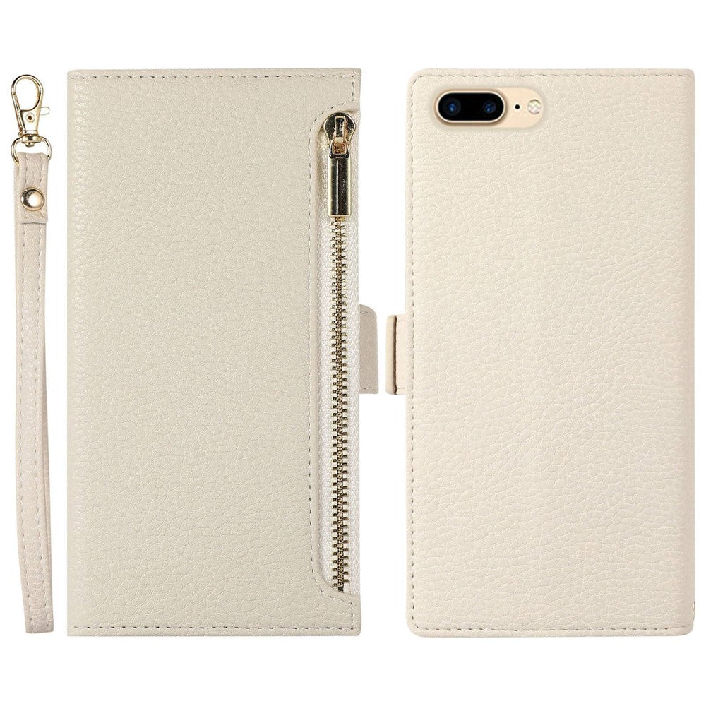 For iPhone 6 Plus / 6s Plus / 7 Plus / 8 Plus 5.5 inch Anti-collision Zipper Pocket Design Litchi Texture Phone Case, PU Leather Flip Cover Wallet with Strap