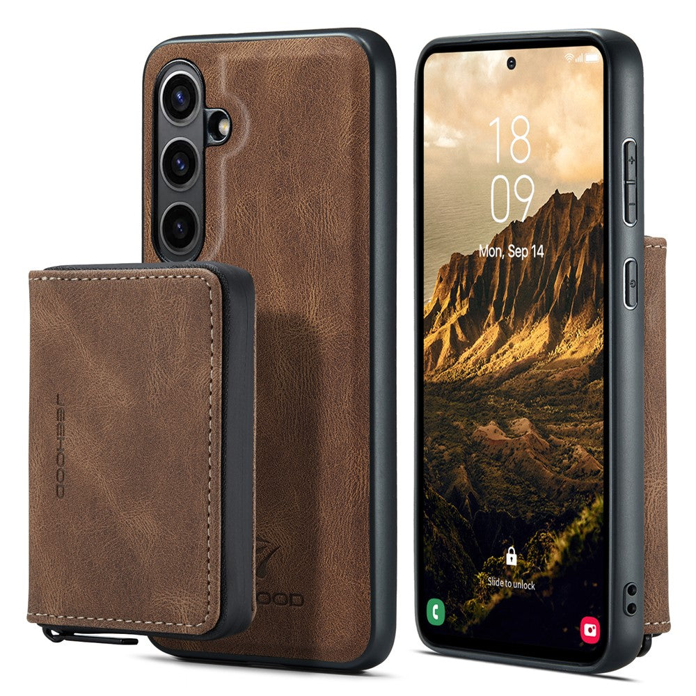 CASEME Til Samsung Galaxy S24 FE Etui JEEHOOD J02 Aftageligt 2-i-1 Læderbelagt TPU Telefoncover med Stander og Lynlåspung