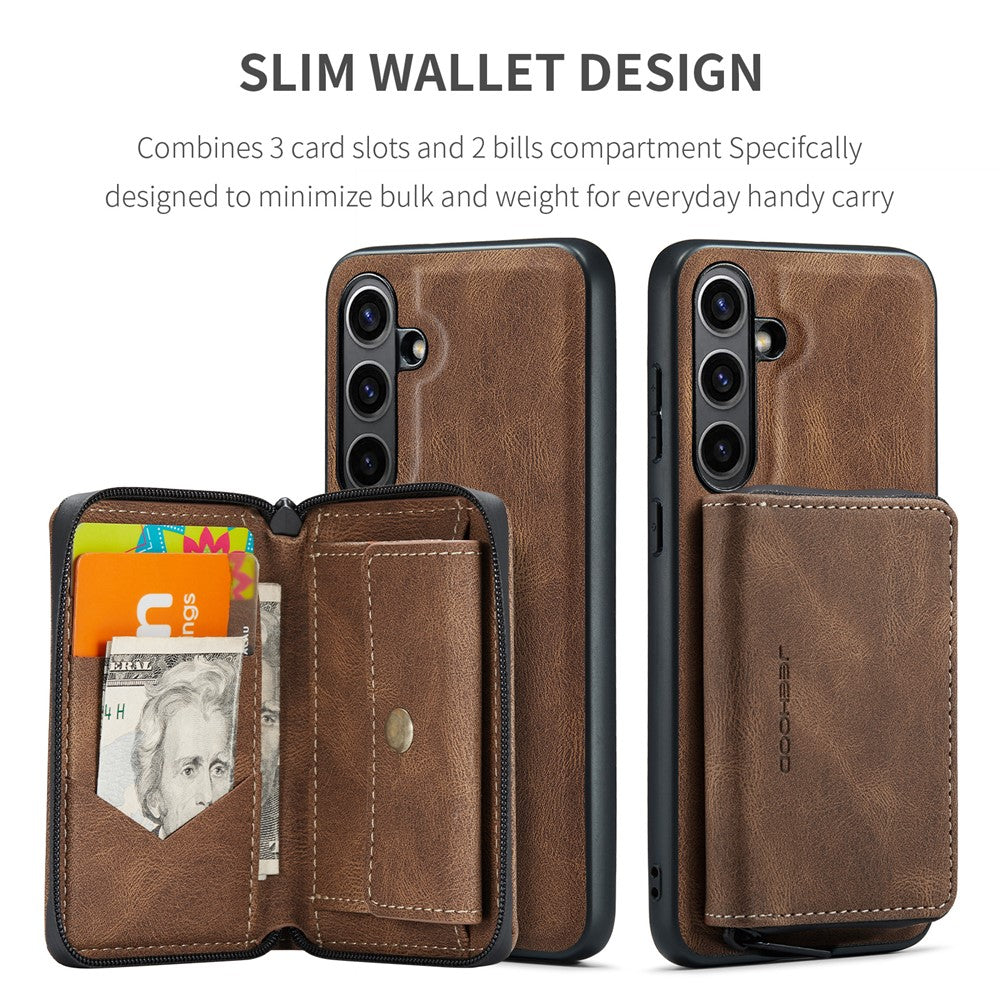 CASEME Til Samsung Galaxy S24 FE Etui JEEHOOD J02 Aftageligt 2-i-1 Læderbelagt TPU Telefoncover med Stander og Lynlåspung