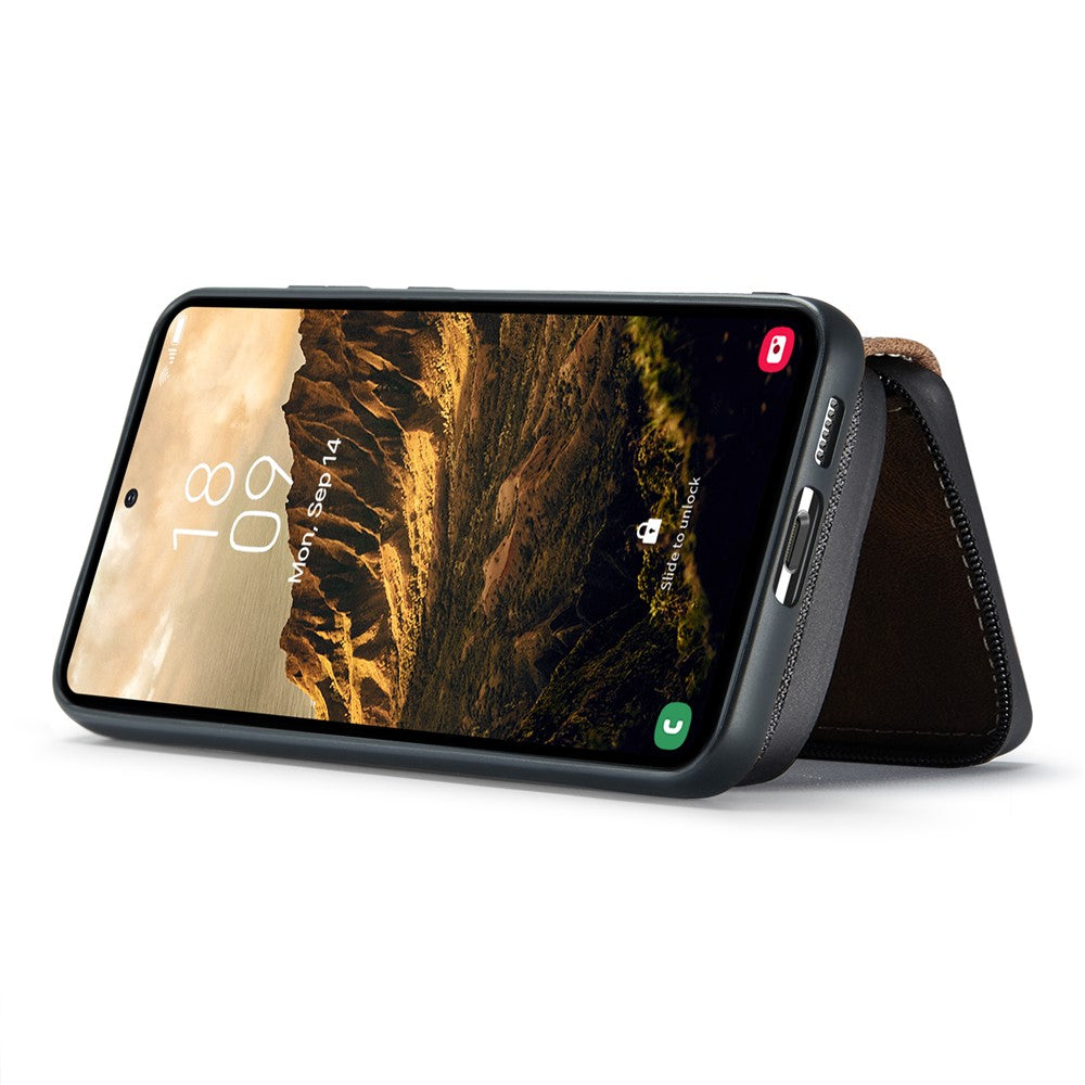 CASEME Til Samsung Galaxy S24 FE Etui JEEHOOD J02 Aftageligt 2-i-1 Læderbelagt TPU Telefoncover med Stander og Lynlåspung