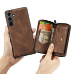 CASEME Til Samsung Galaxy S24 FE Etui JEEHOOD J02 Aftageligt 2-i-1 Læderbelagt TPU Telefoncover med Stander og Lynlåspung
