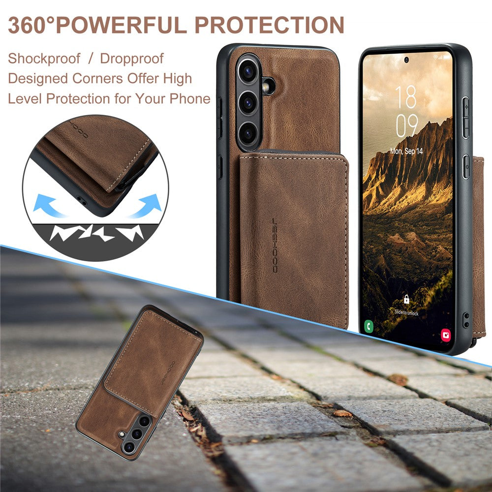 CASEME Til Samsung Galaxy S24 FE Etui JEEHOOD J02 Aftageligt 2-i-1 Læderbelagt TPU Telefoncover med Stander og Lynlåspung