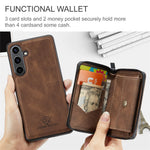 CASEME Til Samsung Galaxy S24 FE Etui JEEHOOD J02 Aftageligt 2-i-1 Læderbelagt TPU Telefoncover med Stander og Lynlåspung