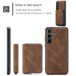 CASEME Til Samsung Galaxy S24 FE Etui JEEHOOD J02 Aftageligt 2-i-1 Læderbelagt TPU Telefoncover med Stander og Lynlåspung