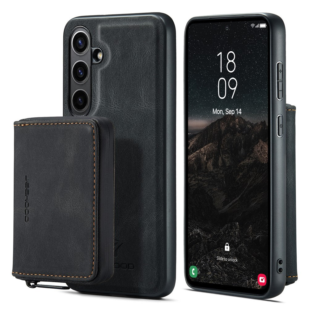 CASEME Til Samsung Galaxy S24 FE Etui JEEHOOD J02 Aftageligt 2-i-1 Læderbelagt TPU Telefoncover med Stander og Lynlåspung