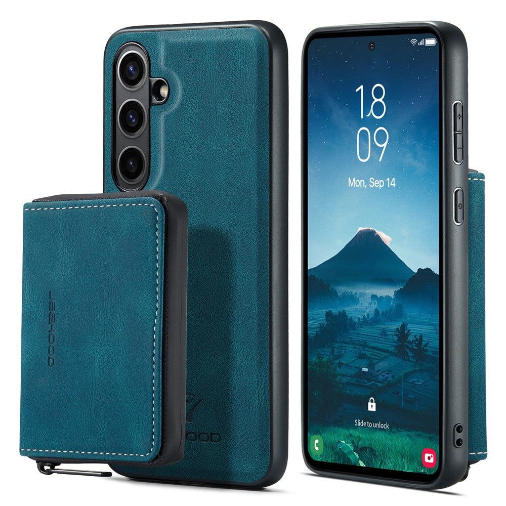 CASEME Til Samsung Galaxy S24 FE Etui JEEHOOD J02 Aftageligt 2-i-1 Læderbelagt TPU Telefoncover med Stander og Lynlåspung