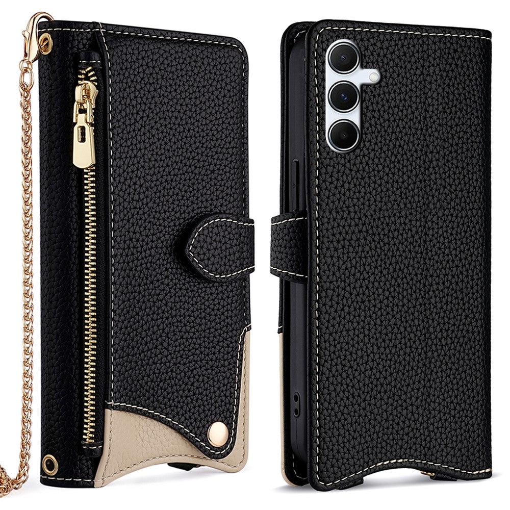 Til Samsung Galaxy A15 5G lædercover pung stativ med uregelmæssig hale-stil og kæderem