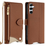 Til Samsung Galaxy A15 5G lædercover pung stativ med uregelmæssig hale-stil og kæderem