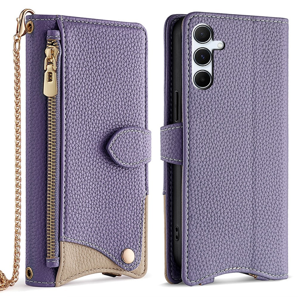 Til Samsung Galaxy A15 5G lædercover pung stativ med uregelmæssig hale-stil og kæderem