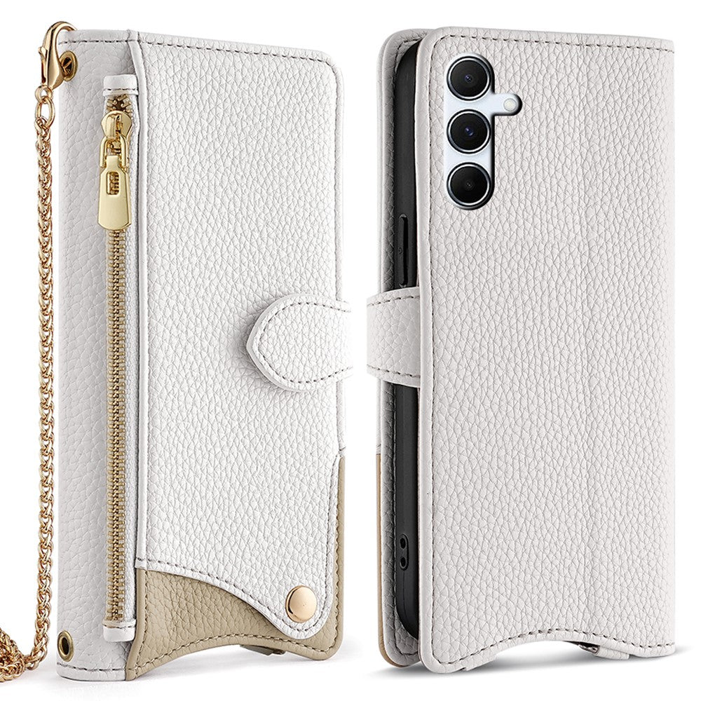 Til Samsung Galaxy A15 5G lædercover pung stativ med uregelmæssig hale-stil og kæderem