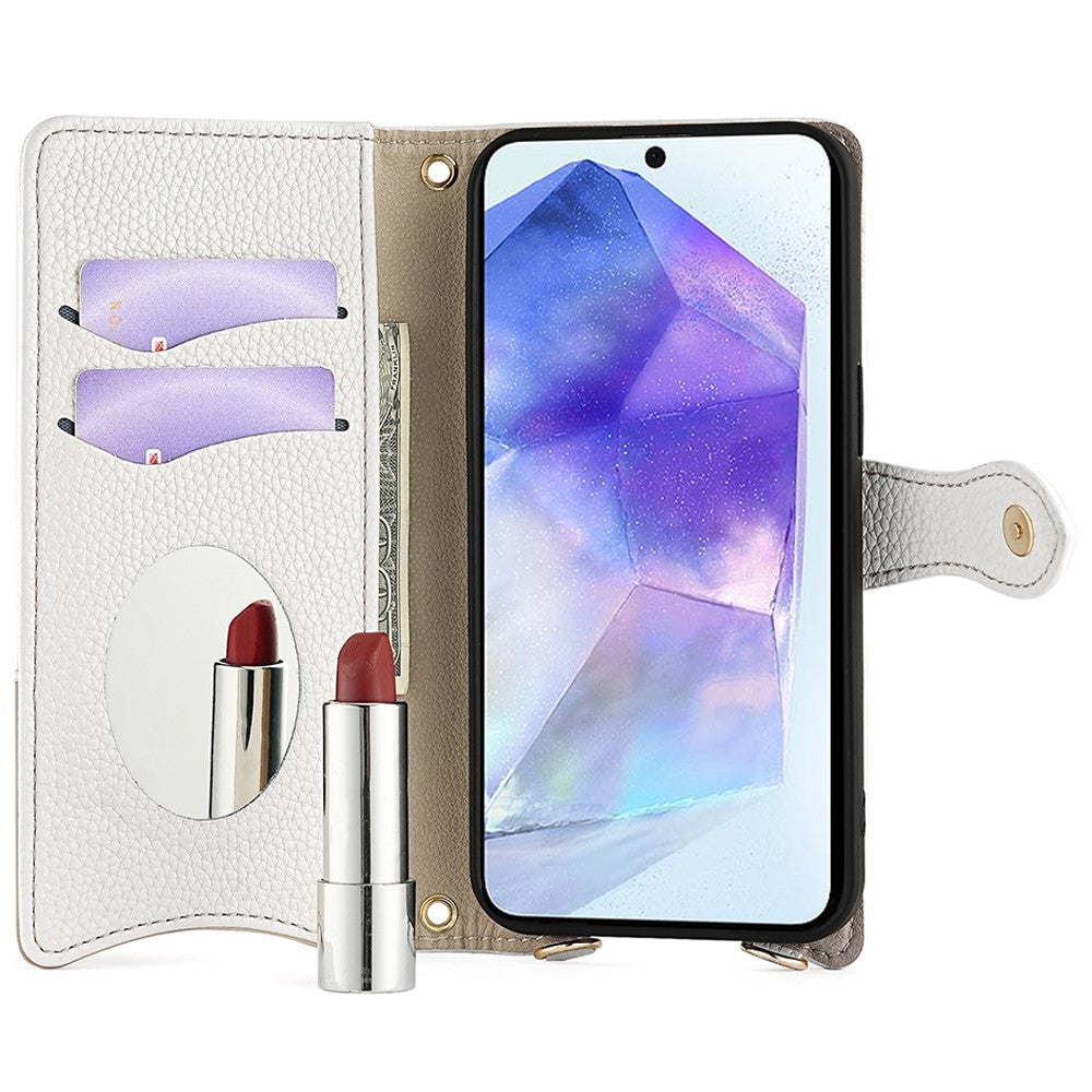 Til Samsung Galaxy A15 5G lædercover pung stativ med uregelmæssig hale-stil og kæderem