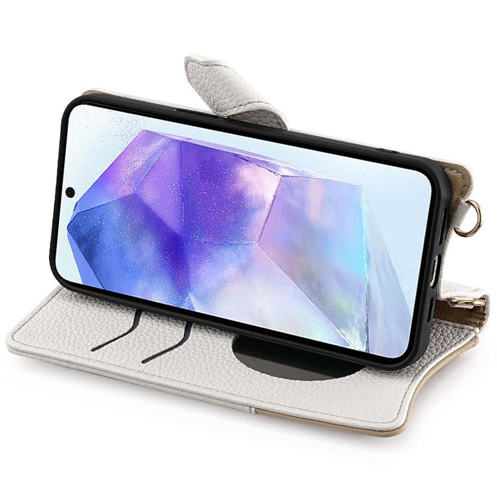 Til Samsung Galaxy A15 5G lædercover pung stativ med uregelmæssig hale-stil og kæderem