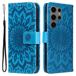 For Samsung Galaxy S25 Ultra Phone Case Sunflower Imprinted Leather Wallet Stand Cover with Strap
