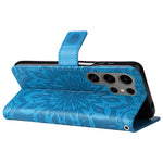 For Samsung Galaxy S25 Ultra Phone Case Sunflower Imprinted Leather Wallet Stand Cover with Strap