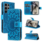 For Samsung Galaxy S25 Ultra Phone Case Sunflower Imprinted Leather Wallet Stand Cover with Strap