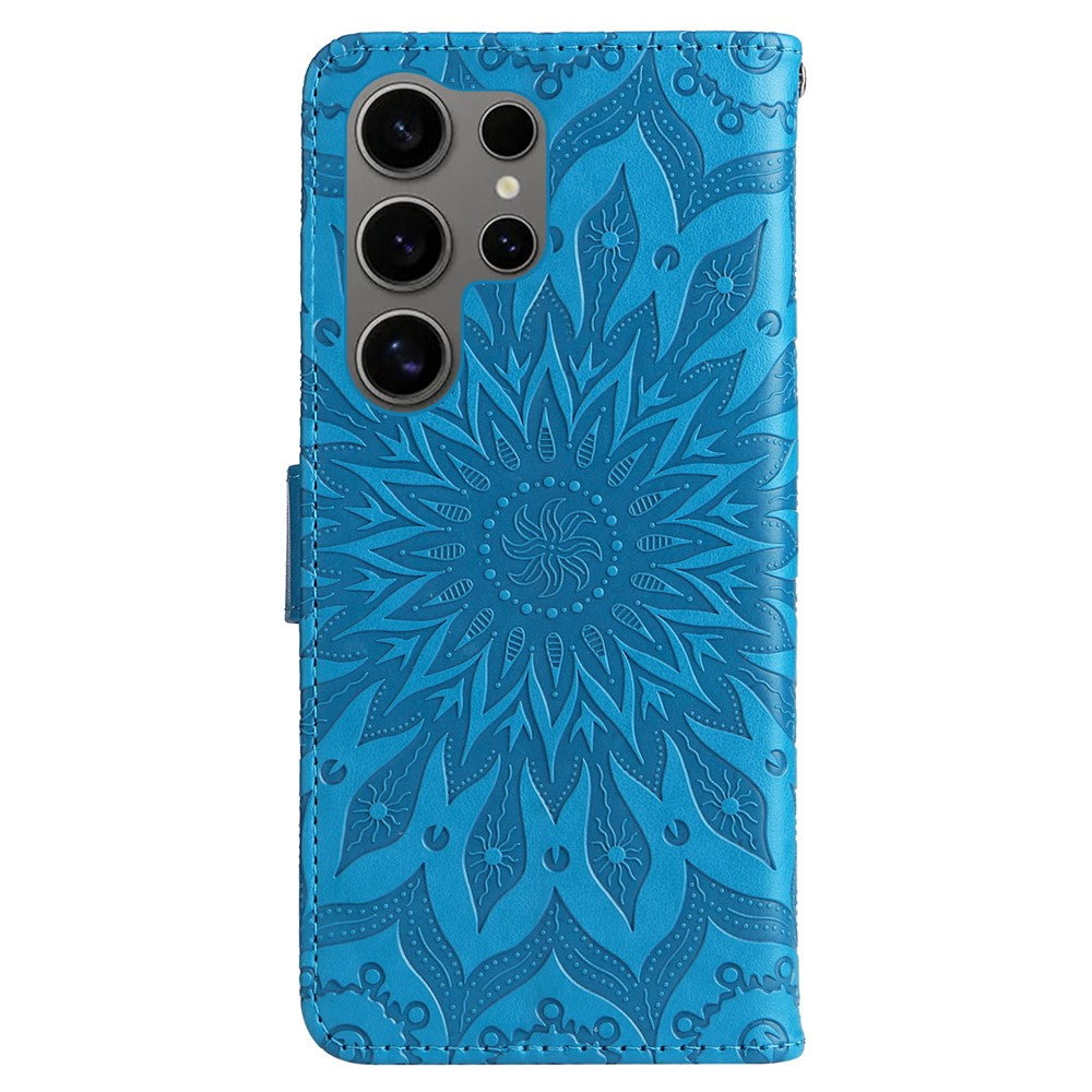 For Samsung Galaxy S25 Ultra Phone Case Sunflower Imprinted Leather Wallet Stand Cover with Strap