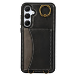 For Samsung Galaxy A55 5G PU Leather Back Case Card Holder Kickstand Phone Cover with Wrist Strap