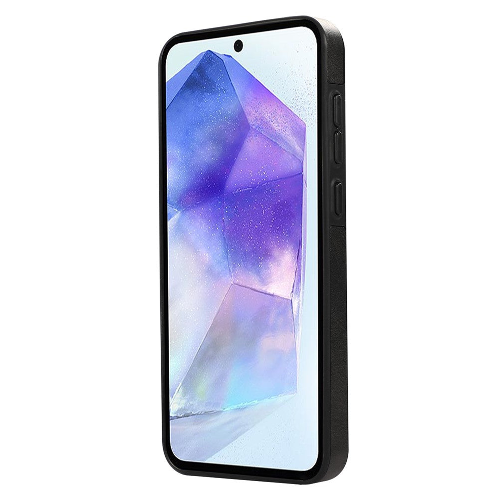 For Samsung Galaxy A55 5G PU Leather Back Case Card Holder Kickstand Phone Cover with Wrist Strap