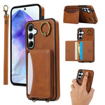 For Samsung Galaxy A55 5G PU Leather Back Case Card Holder Kickstand Phone Cover with Wrist Strap