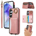 For Samsung Galaxy A55 5G PU Leather Back Case Card Holder Kickstand Phone Cover with Wrist Strap