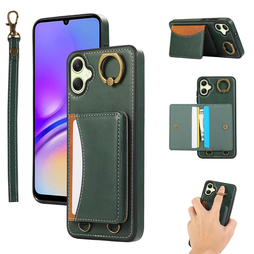 Samsung Galaxy A05 4G PU-läderfodral med korthållare, stativ och handledsrem