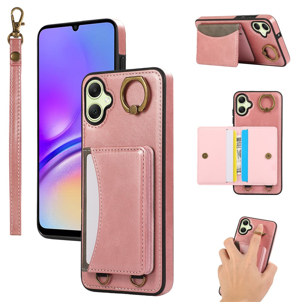 Samsung Galaxy A05 4G PU-läderfodral med korthållare, stativ och handledsrem