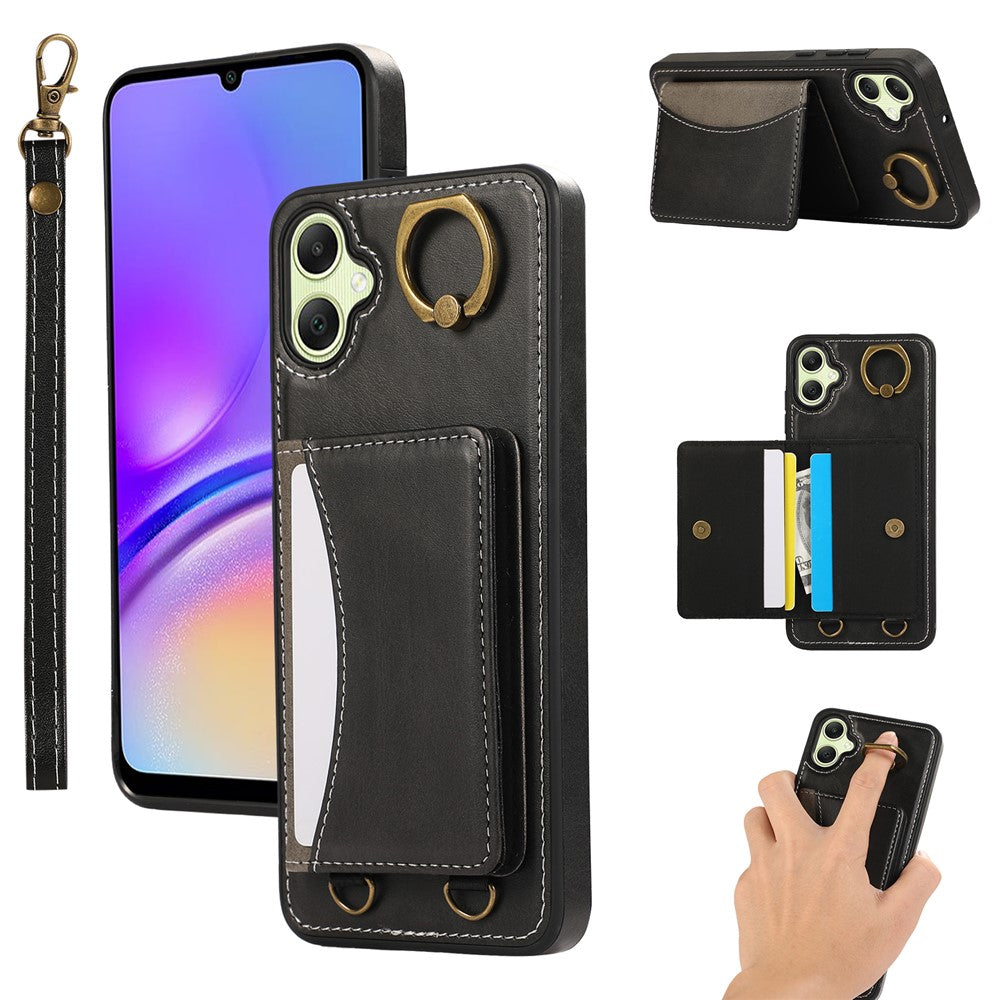 Samsung Galaxy A05 4G PU-läderfodral med korthållare, stativ och handledsrem