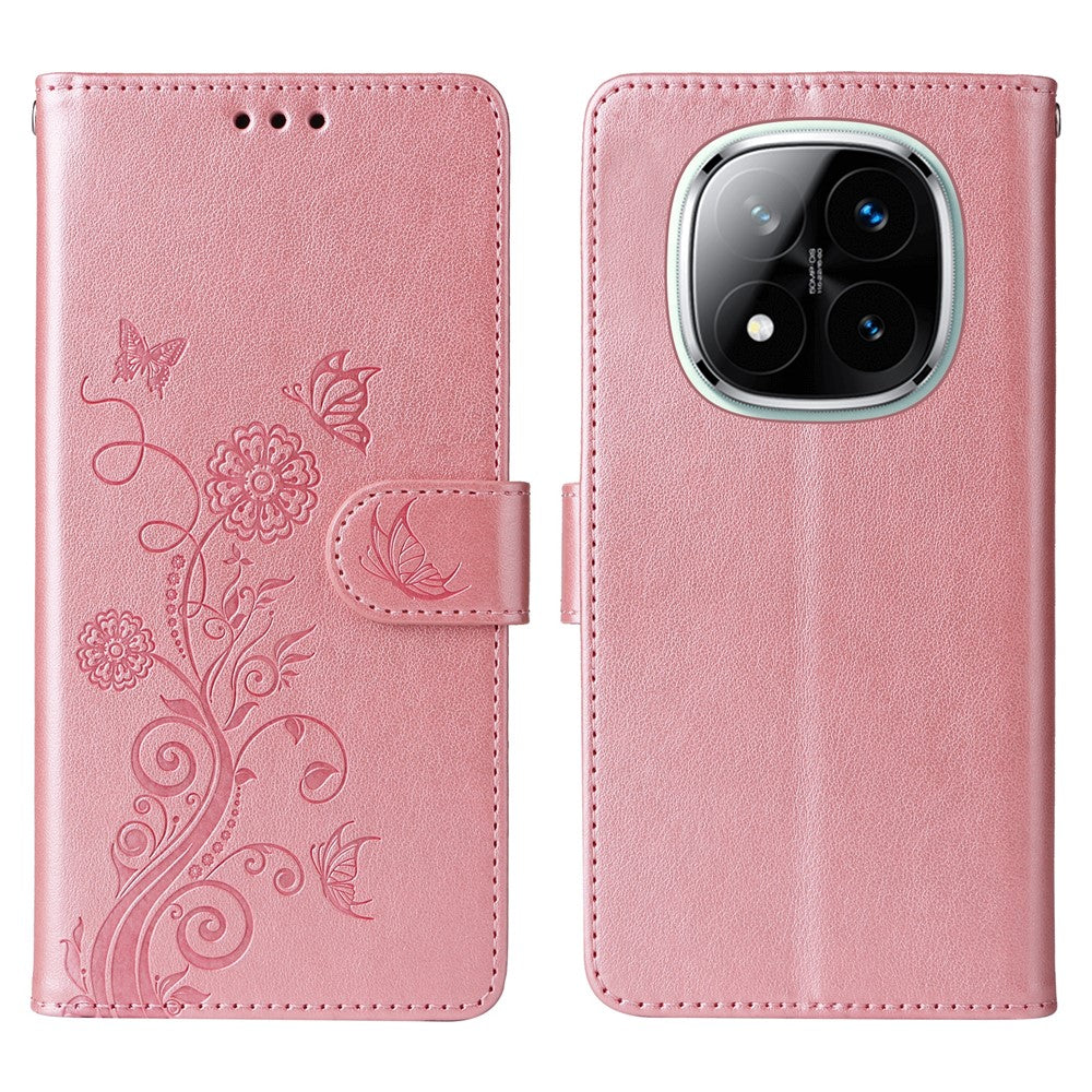 For Xiaomi Redmi Note 14 Pro+ 5G / Note 14 Pro 5G / Poco X7 5G Leather Case Butterfly Floral Imprint Wallet Stand Cover