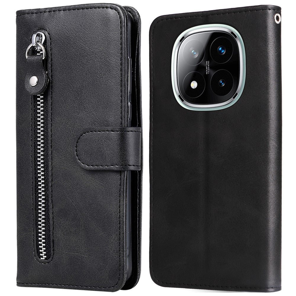 For Xiaomi Redmi Note 14 Pro+ 5G / Note 14 Pro 5G / Poco X7 5G Case Zipper Wallet Calf Texture PU Leather Phone Cover