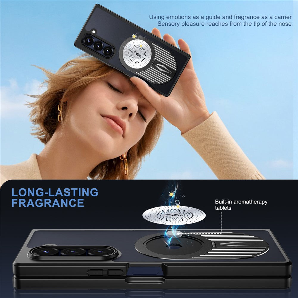 For Samsung Galaxy Z Fold5 5G Magnetic Case Heat Dissipation Aromatherapy Kickstand Silicone+PC Phone Cover
