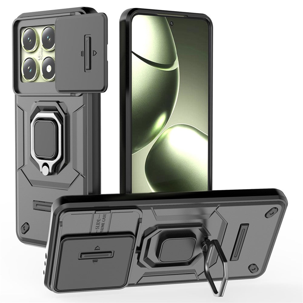 For Xiaomi 14T Case PC+TPU Kickstand Phone Protector with Lens Cover