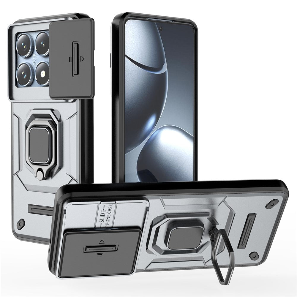For Xiaomi 14T Pro Case PC+TPU Kickstand Phone Protector with Lens Cover