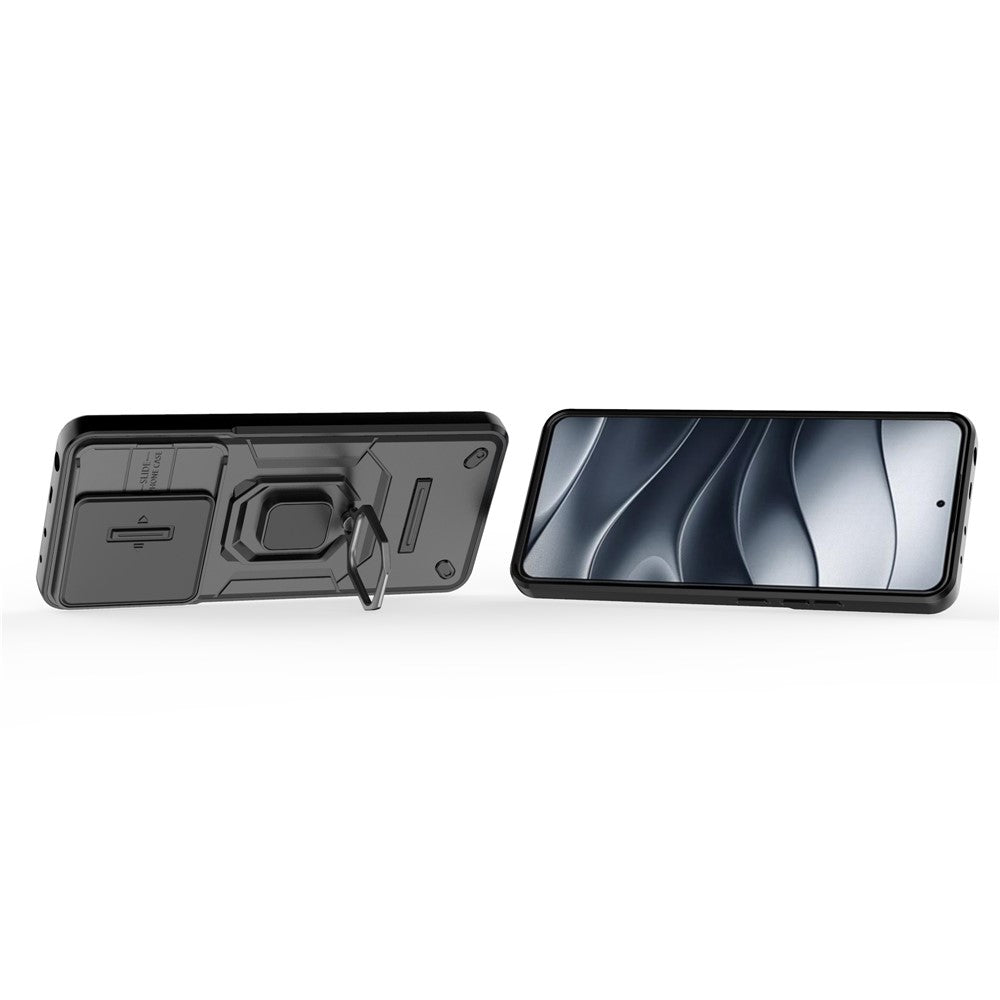 For Xiaomi Redmi Note 14 5G Case PC+TPU Kickstand Phone Protector with Lens Cover