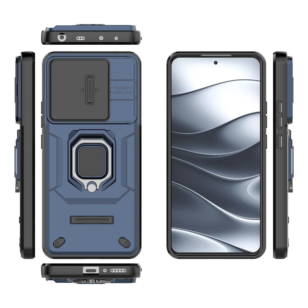 For Xiaomi Redmi Note 14 5G Case PC+TPU Kickstand Phone Protector with Lens Cover