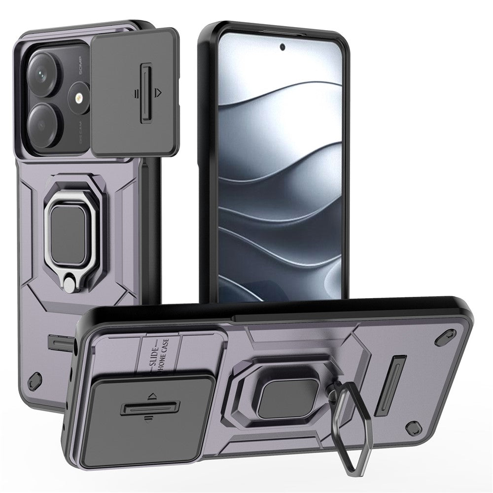For Xiaomi Redmi Note 14 5G Case PC+TPU Kickstand Phone Protector with Lens Cover