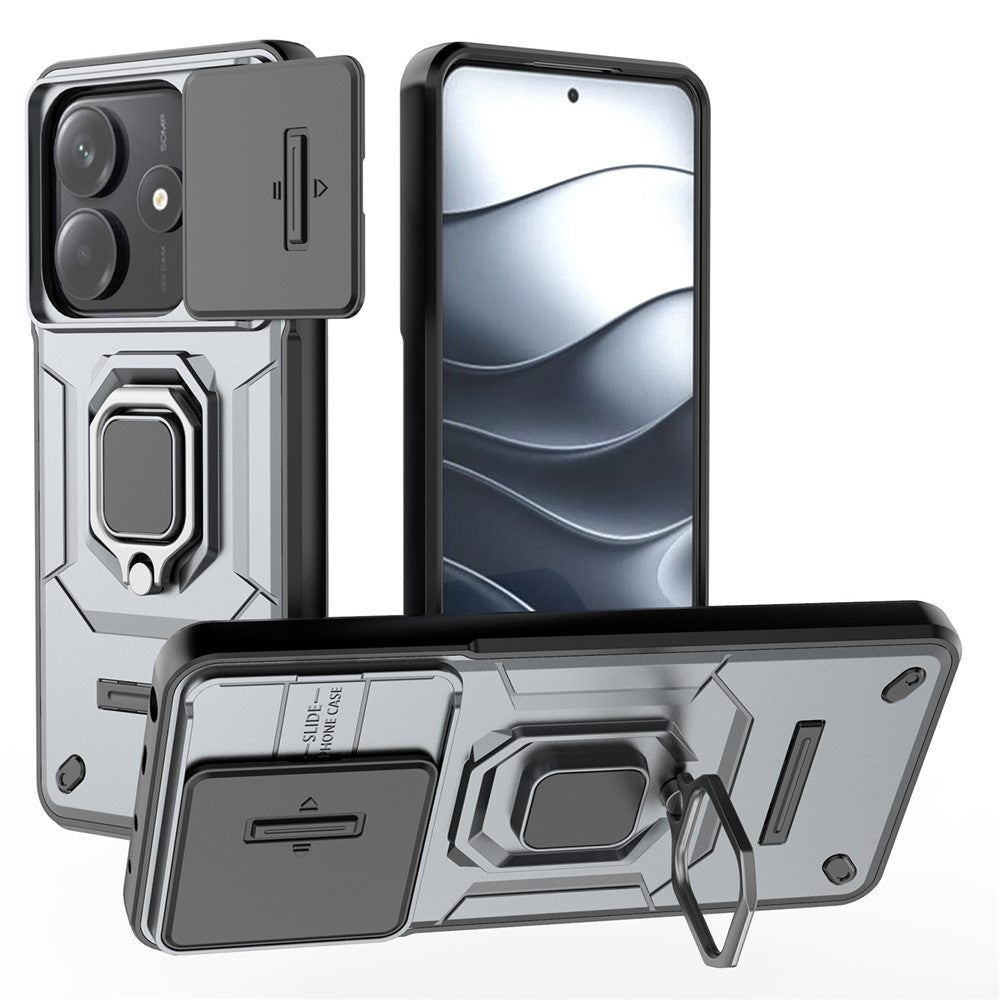 For Xiaomi Redmi Note 14 5G Case PC+TPU Kickstand Phone Protector with Lens Cover