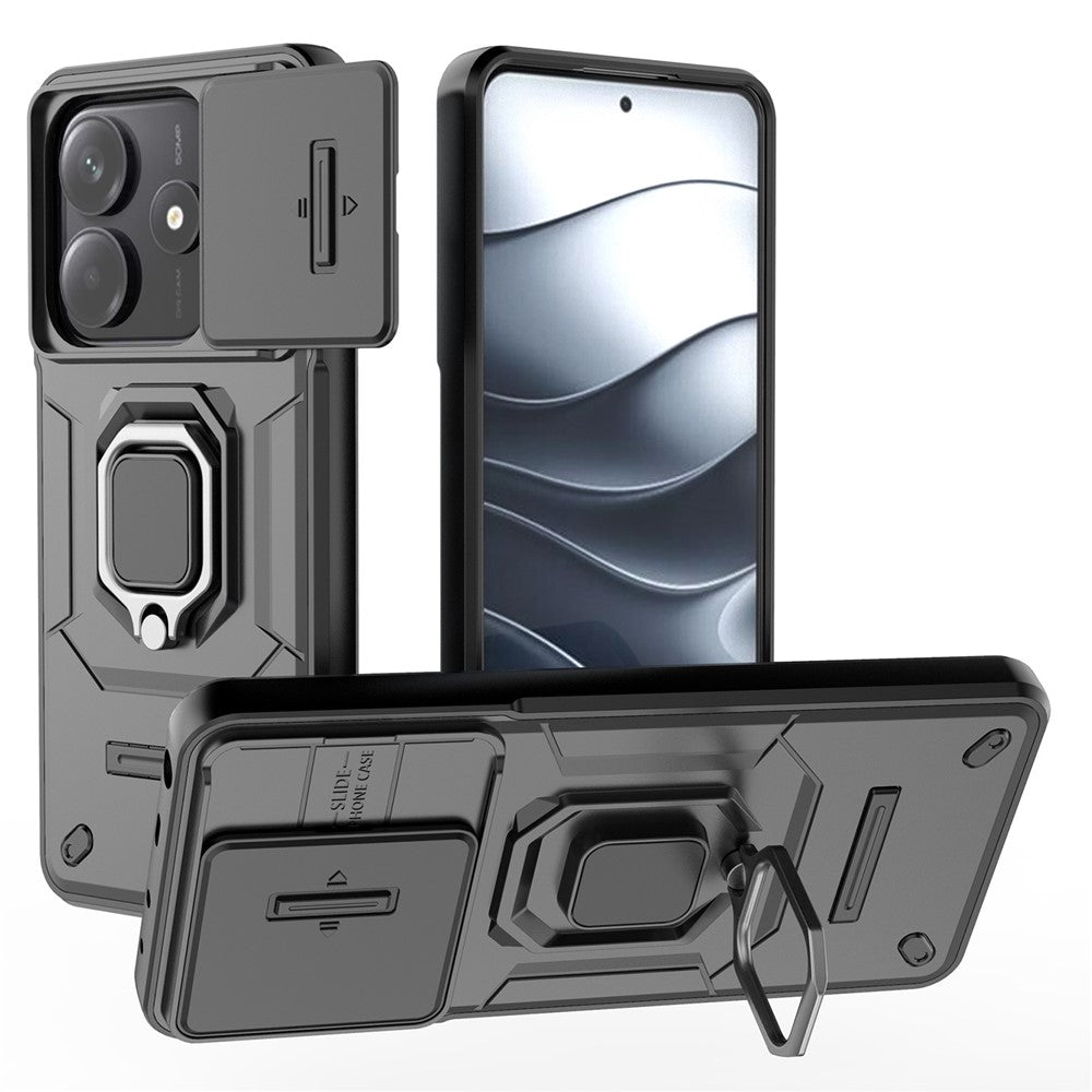 For Xiaomi Redmi Note 14 5G Case PC+TPU Kickstand Phone Protector with Lens Cover
