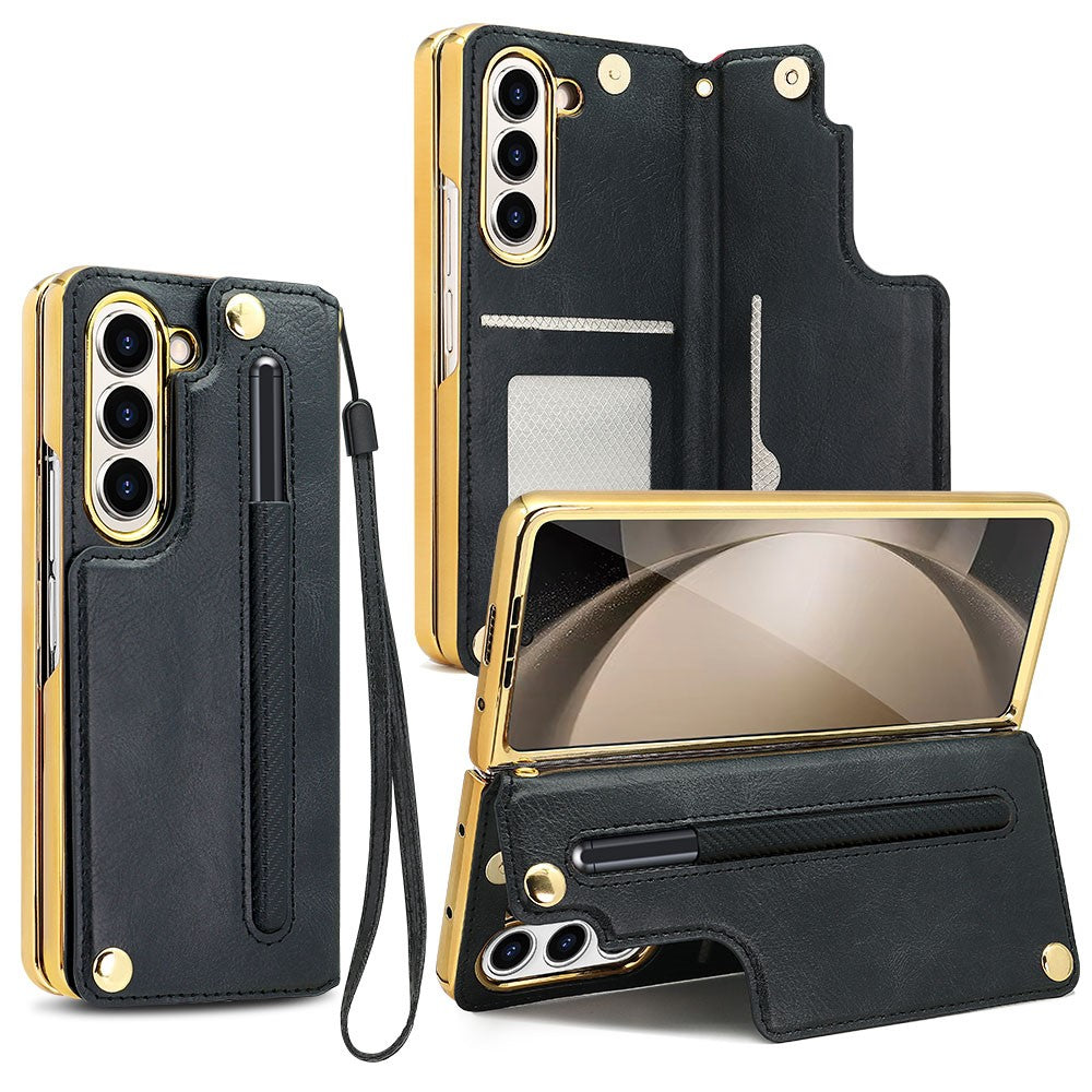 Til Samsung Galaxy Z Fold5 5G Etui RFID-blokerende kortplads PU+PC støttefod telefoncover med penneholder
